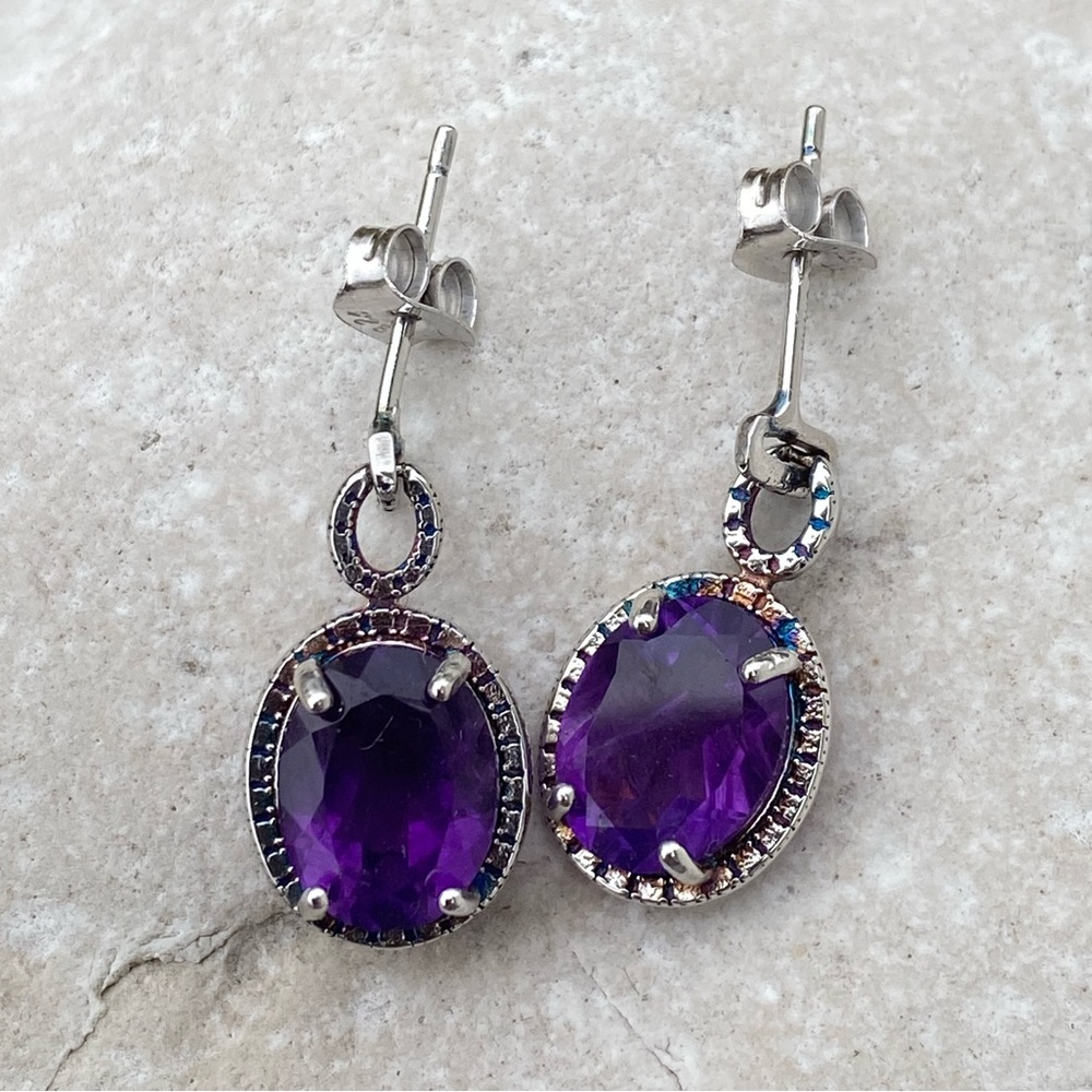 Amethyst drop earrings .925 Sterling Silver dangle earrings